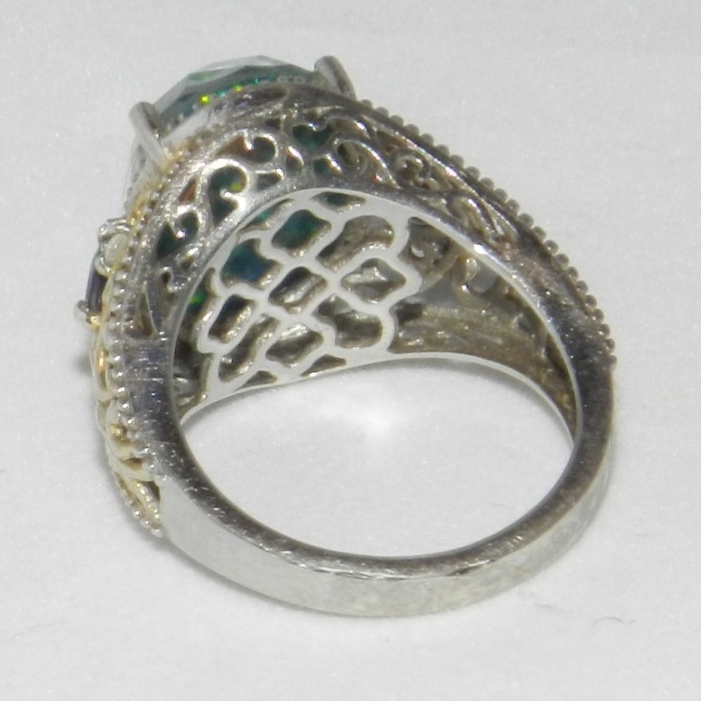 Vintage  Blue Fire Opal 925 Sterling Silver Ring Size 8.5 Women's - Picture 6 of 14